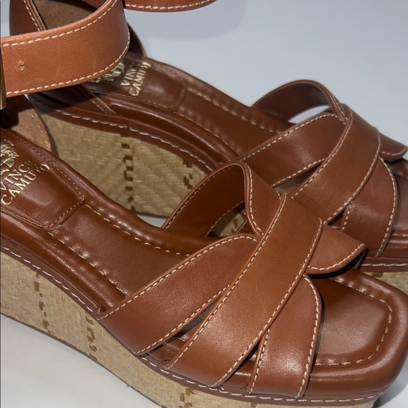 Vince Camuto Brown Leather Wedge Sandals - Picture 6 of 12